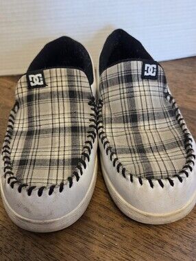 DC Shoes Men's Size 11 Plaid Slip-On Sneakers in Black & White